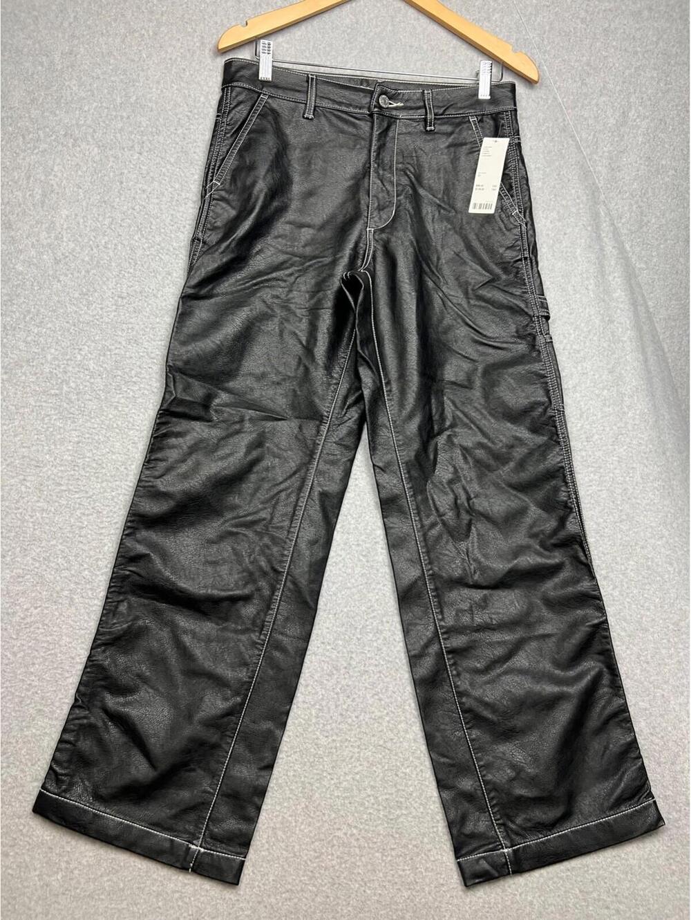 Urban Outfitters BDG High Rise Faux Leather Carpenter Pants Wide Leg Womens 27